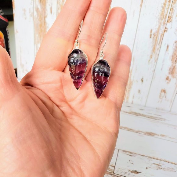 Carved Fluorite Sterling Earrings - Picture 6 of 6